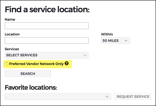 Preferred Vendor Network Only checkbox